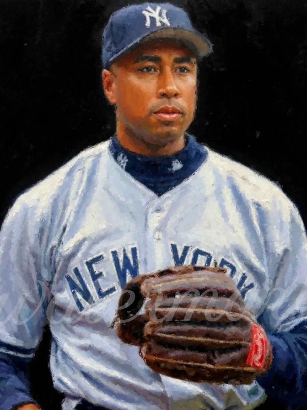 Bernie Williams Lithograph Painting Print 8x10 Baseball Art PRINT